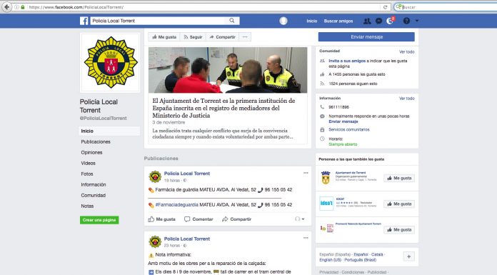 La Policia Local de Torrent se suma a les xarxes socials Redes sociales Policía Local Torrent