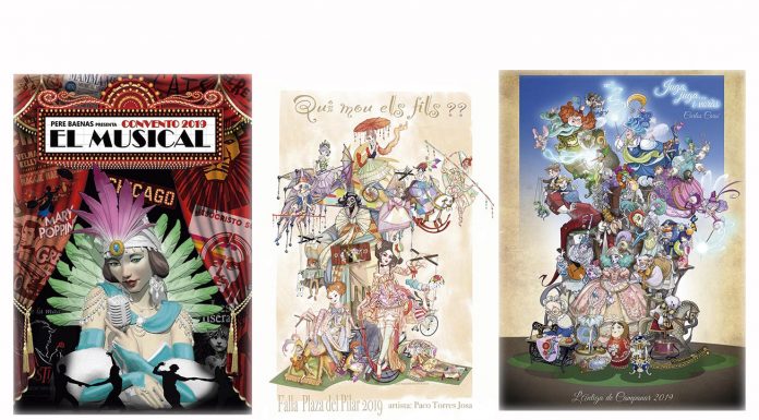 Desvelan los bocetos de las 9 mejores fallas de Valencia Tres bocetos de las fallas de la sección especial