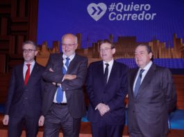 ,Ximo Puig, Vicente Boluda, Juan Roig y Arcadi España en el acto en defensa del Corredor Mediterráneo. EFE/MORELL