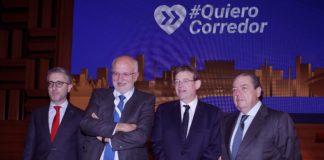 ,Ximo Puig, Vicente Boluda, Juan Roig y Arcadi España en el acto en defensa del Corredor Mediterráneo. EFE/MORELL