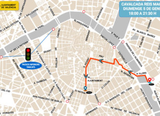 Plano recorrido y cortes de tráfico de la Cabalgata de Reyes de Valencia