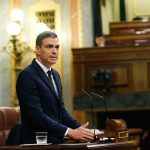 El presidente del Gobierno, Pedro Sánchez, en su comparecencia en el Congreso.