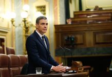 El presidente del Gobierno, Pedro Sánchez, en su comparecencia en el Congreso.