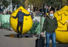 Unos limones de 2 metros y 300 kilos inundan el centro de Valencia