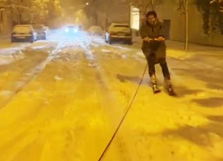 esquían por las calles de Madrid