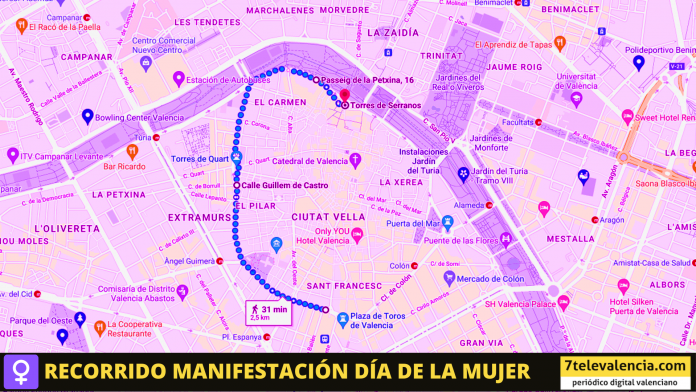 8M | Manifestación en Valencia: horario, calles cortadas y recorrido de la marea morada