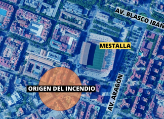 Herido un hombre en un incendio junto a Mestalla