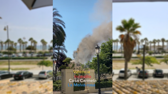 VÍDEO | Un espectacular incendio en el restaurante Casa Carmela llena de humo la Malvarrosa