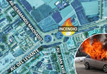 Un coche en llamas en el acceso a la ronda norte de Valencia