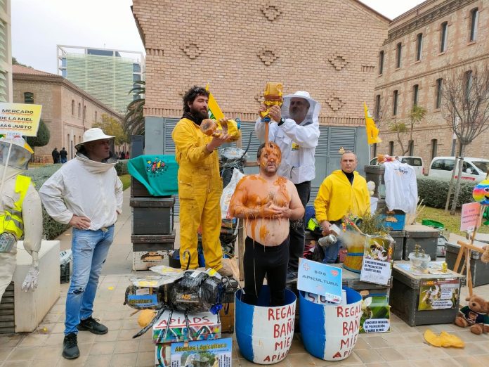Una protesta de apicultores toma las calles de Valencia y termina en un baño de miel