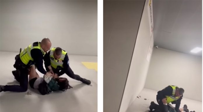 VÍDEO | Dos agentes de seguridad de Metrovalencia forcejean con una joven en una parada del centro