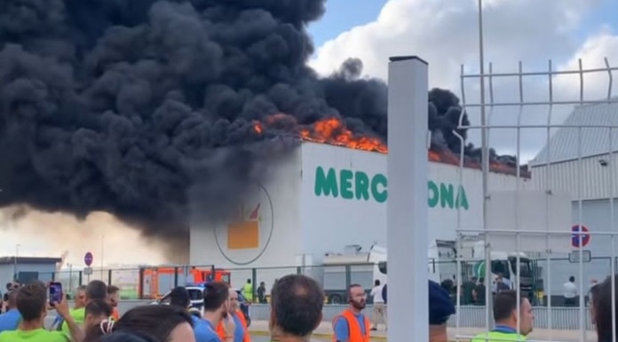 Un gran incendio calcina una parte de la nave de Mercadona en Ribarroja Un gran incendio calcina una parte de la nave de Mercadona en Ribarroja