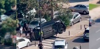 Un coche vuelca en la avenida de Aragón y deja dos heridos