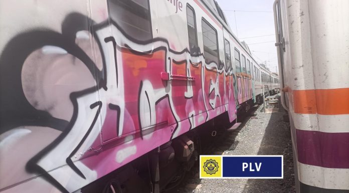 Sorprenden a dos jóvenes realizando grafitis en vagones estacionados en Giorgeta Sorprenden a dos jóvenes realizando grafitis en vagones estacionados en Giorgeta