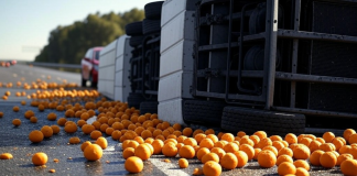 Vuelca un camión cargado de naranjas y corta el tráfico en la Pista de Silla