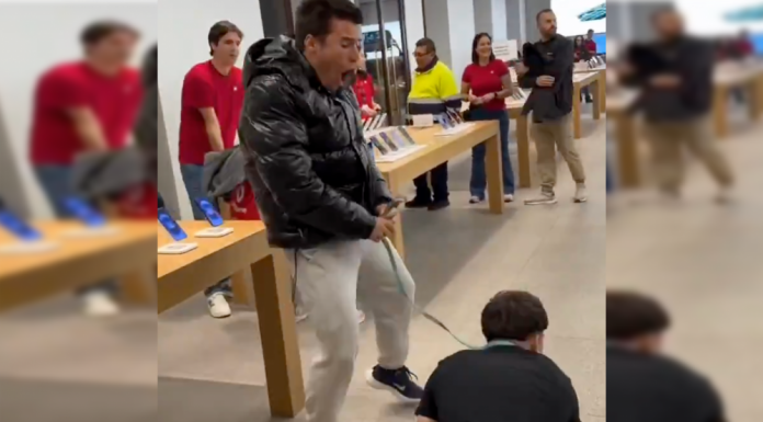 Insólito espectáculo en Valencia: entra en la Apple Store con su amigo amarrado como un cerdo
