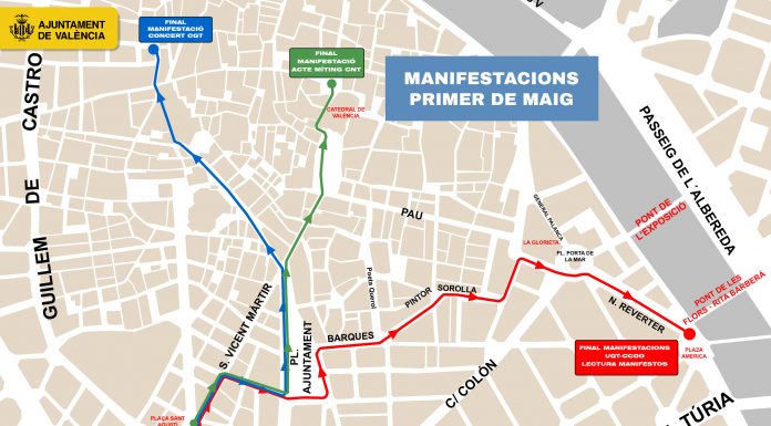 Cortes de tráfico por las tres manifestaciones en Valencia