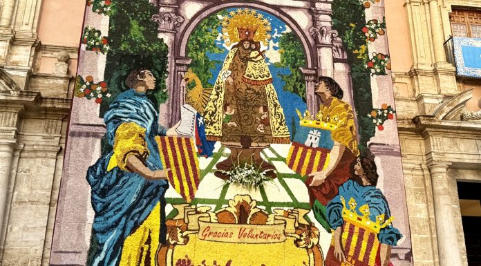 Primeras imágenes del tapiz floral de la Virgen de los Desamparados