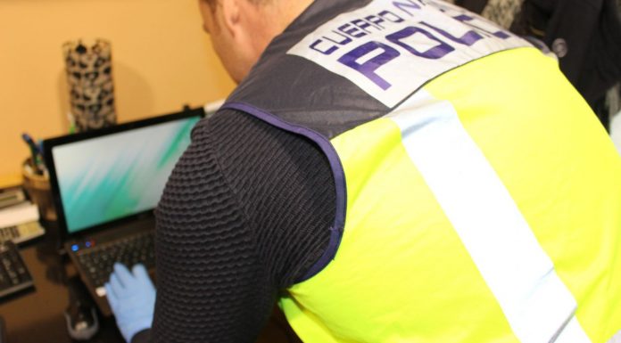 Un hombre estafa más de 85.000 euros a su abuela en Algemesí Agente de la Policía Nacional inspeccionando un ordenador por estafa