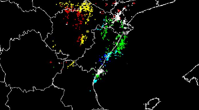 Mapa de los rayos en las últimas horas en la Comunitat Valenciana