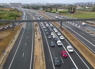 Tráfico por las lluvias de la V-21 a su paso por Alboraya. DGT