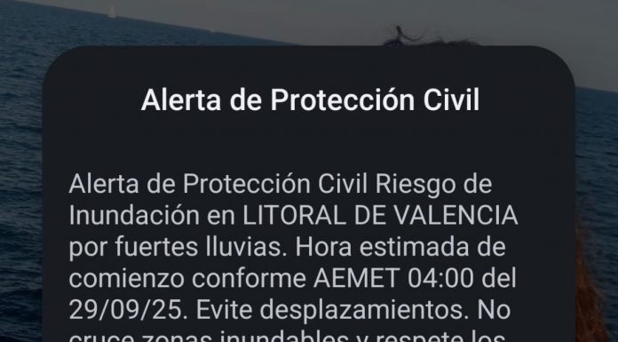 Envían mensaje de alerta por riesgo de inundaciones en el litoral de Valencia