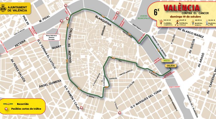 Calles cortadas este domingo en Valencia Plan especial de tráfico por "València Contra el Cáncer"