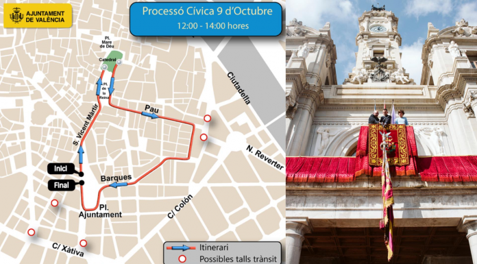 Valencia activa el dispositivo especial de tráfico por el 9 d’Octubre: calles cortadas, desvíos y horarios Valencia activa el dispositivo especial de tráfico por el 9 d'Octubre: calles cortadas, desvíos y horarios