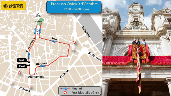Valencia activa el dispositivo especial de tráfico por el 9 d'Octubre: calles cortadas, desvíos y horarios