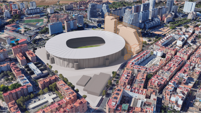 Así será la zona comercial del Nou Mestalla: dos torres con hoteles, restaurantes y tiendas
