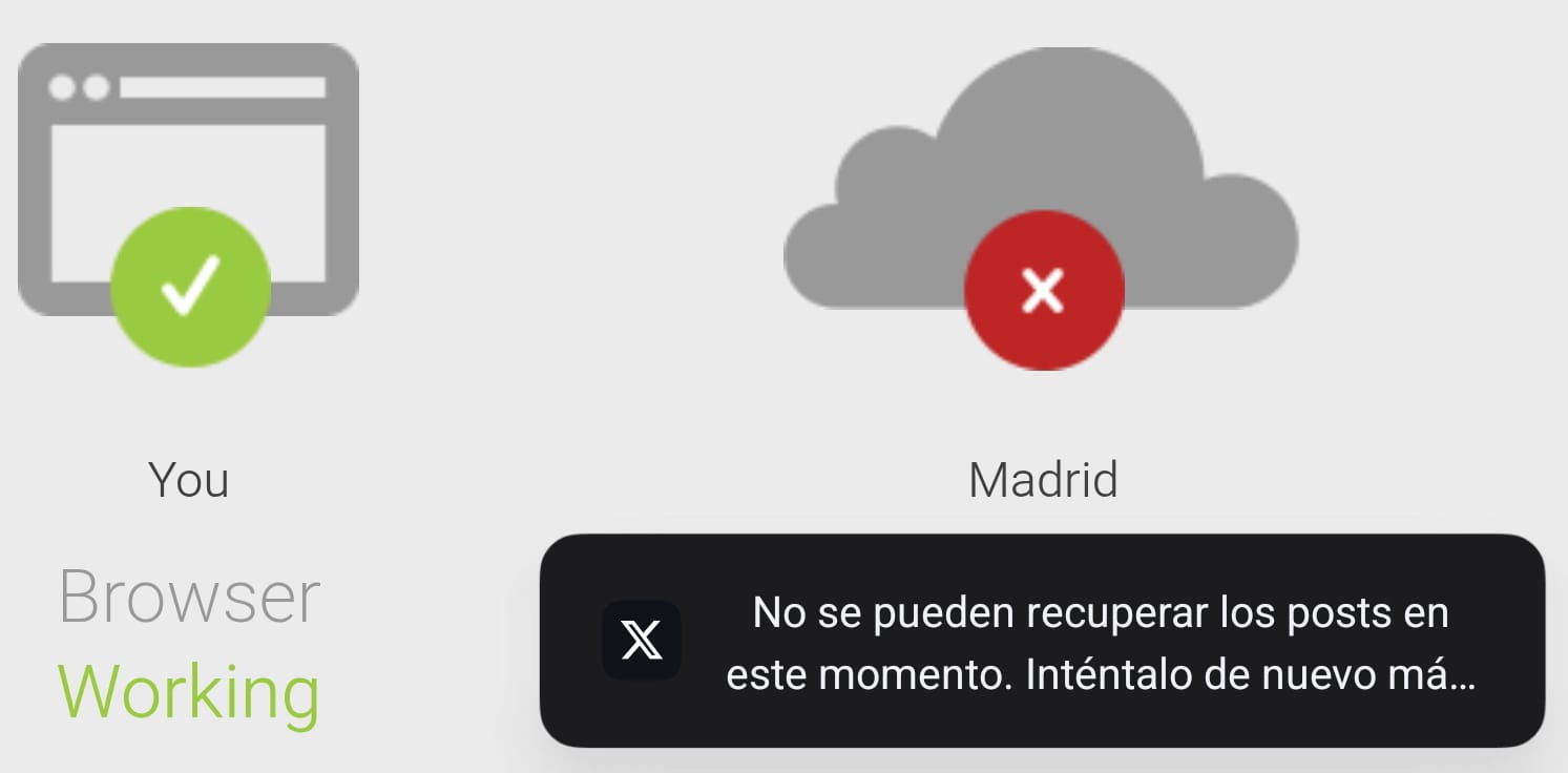 Imagen del error en X (Twitter)