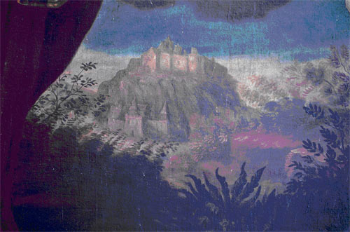 Posible vista del castillo antes de los terremoto. Lienzo conservado en la iglesia de Montesa.