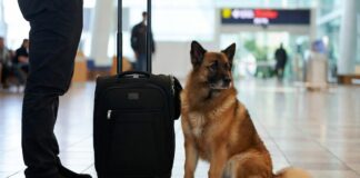 Un viajero con su mascota en un aeropuerto pasaporte