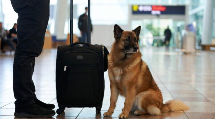 Un viajero con su mascota en un aeropuerto pasaporte