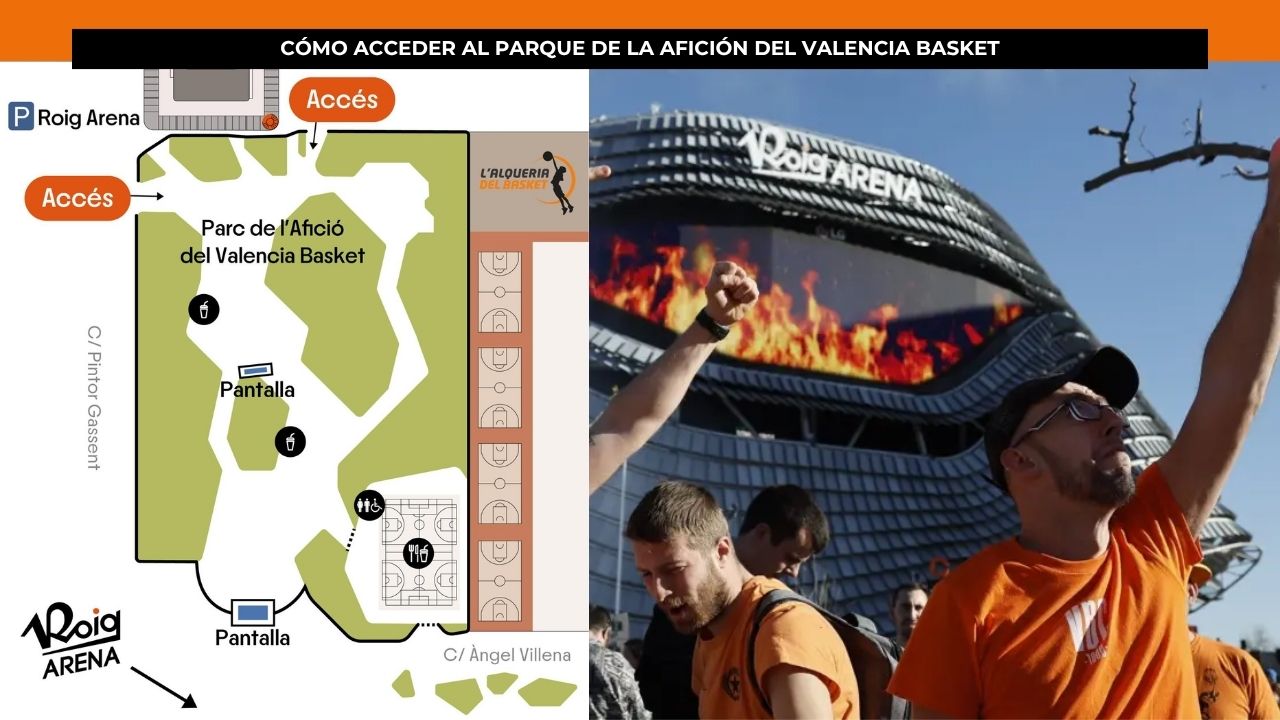 Mapa de acceso al Parque de la Afición del Valencia Basket
