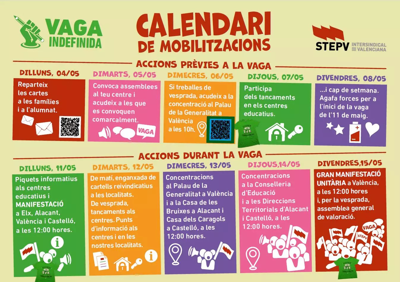Calendario de movilizaciones de educación