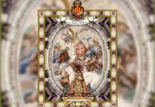 Así es el gran tapiz floral que se podrá ver este fin de semana en la plaza de la Virgen Tapiz floral de la Virgen de los Desamparados 2026 en la plaza de la Mare de Déu de València
