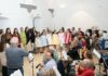 Les Bellees del Foc visitan València en un encuentro con las Falleras Mayores de València Belleas del Foc de Alicante junto a las Falleras Mayores de València 2026 en Junta Central Fallera