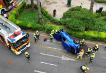 Un coche vuelca en la Gran Vía Marqués del Turia y deja cuatro heridos Un coche vuelca en la Gran Vía Marqués del Turia y deja cuatro heridos