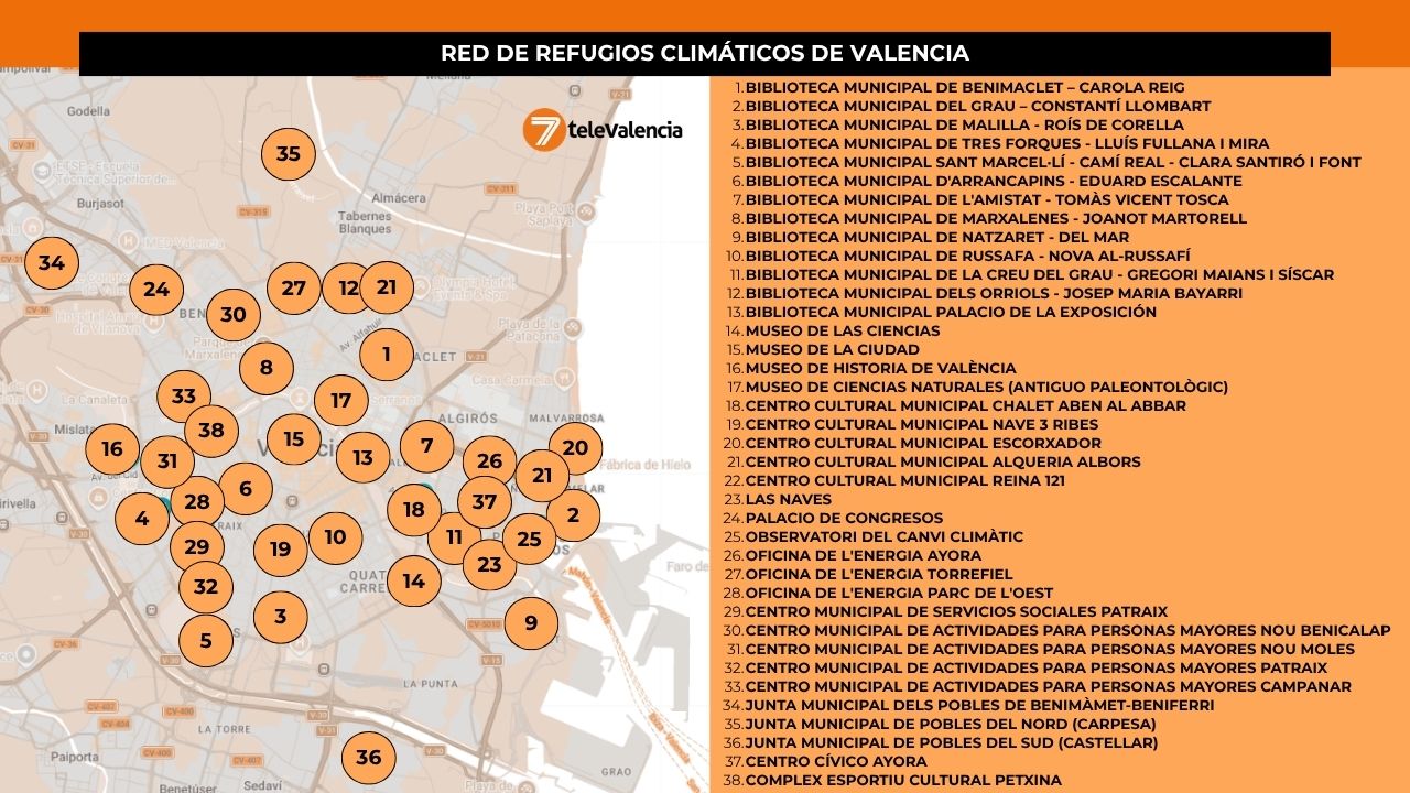 Mapa de refugios climáticos de Valencia