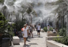 Mapa de los 38 puntos para resguardarse del calor en Valencia: estos son los refugios climáticos de la ciudad Plaza de la Reina con vaporizadores