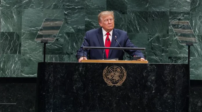 El presidente de Estados Unidos, Donald Trump, habla ante la Asamblea General de la ONU, este 22 de septiembre de 2026, en Nueva York. EFE/Olga Fedorova