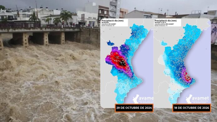 7televalencia rio dana adam comparativa Vista de las inundaciones a consecuencia del paso de la dana Adam en la localidad alicantina de Els Poblets. EFE/ Morell