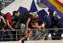 Duros enfrentamientos entre policía y manifestantes por la vivienda junto al Palau de Les Arts